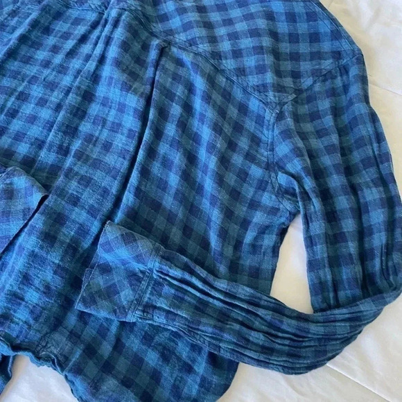 Rails plaid Val indigo coast linen blend front tie button down shirt - Picture 9 of 11